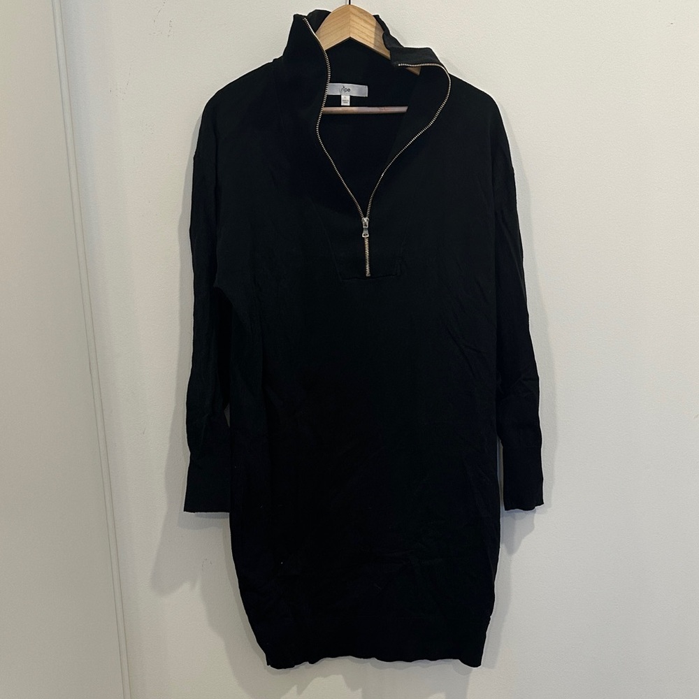 Ripe Maternity Zip Up Knit Black Half-Zip Long Sleeve Dress